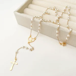 Gold Plated Beaded Rosary Necklace